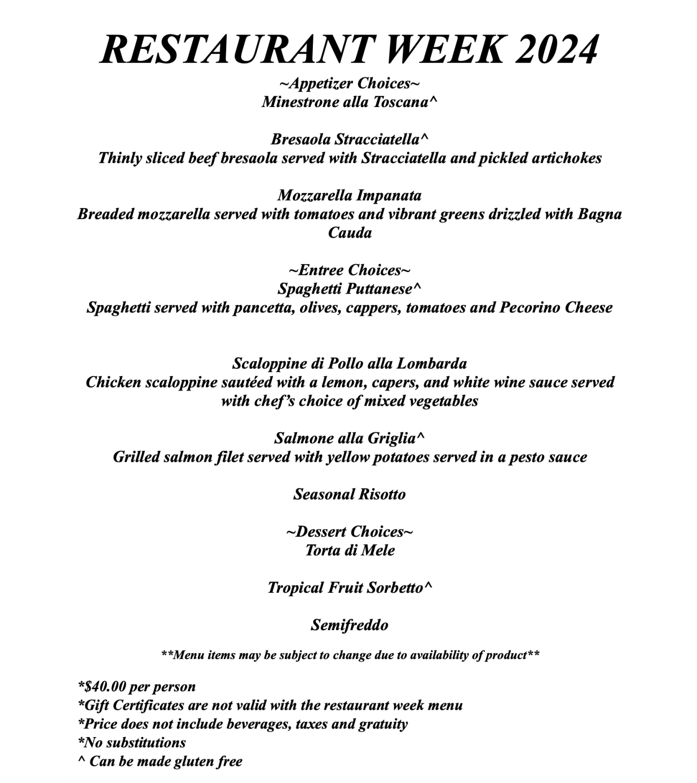 Violino's Winchester Restaurant Week Winchester, VA